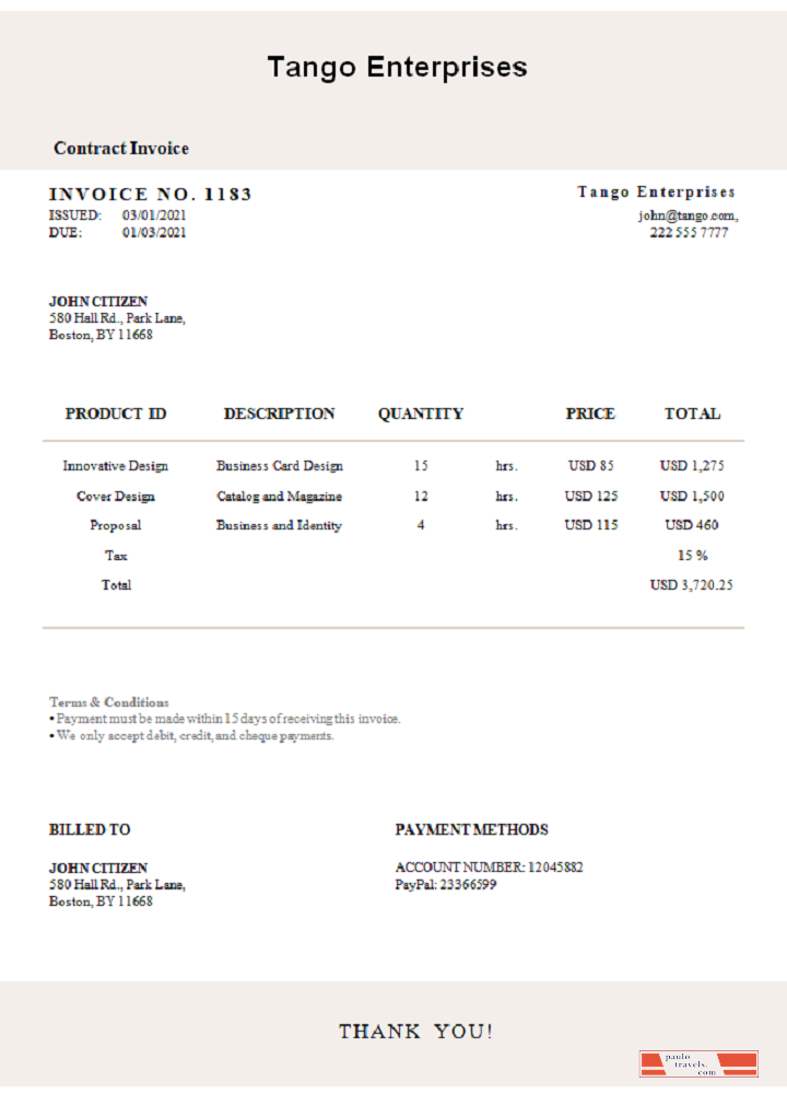 USA Tango Enterprises invoice PSD template